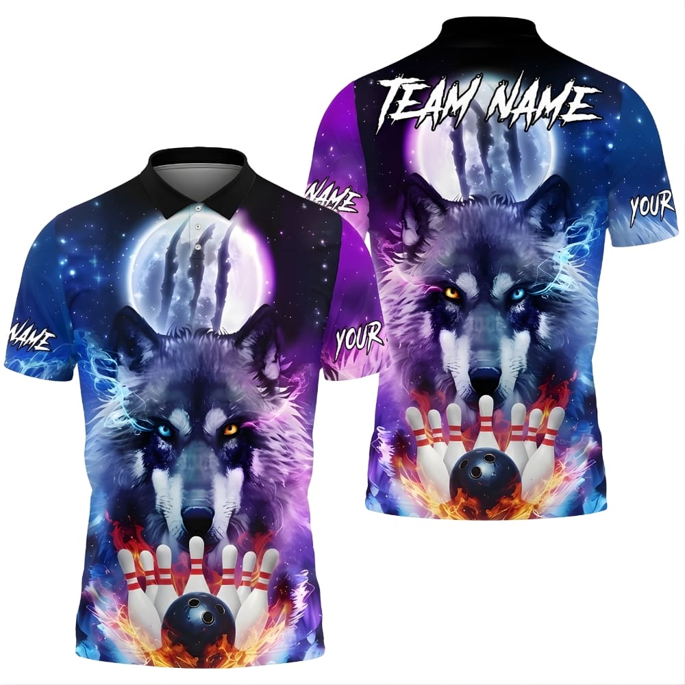 Wolf Bowling Shirt Personalized Team Name – 3D Graphic Bowling Polo for Men, League & Tournament - Macrameland Merch