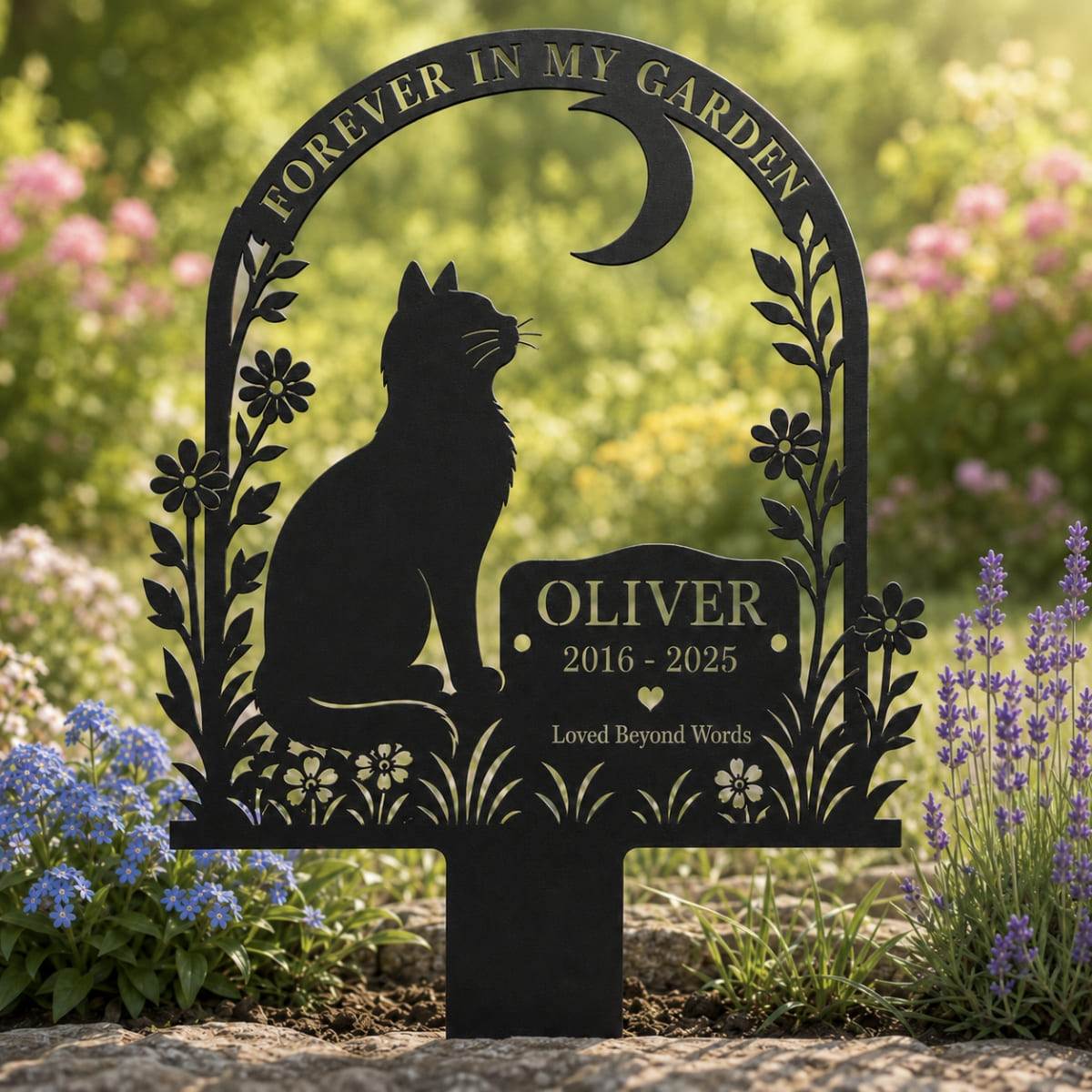 Personalized Cat Memorial Metal Sign – Custom Cat Breed, Name, Birth & Death Years Garden Stake