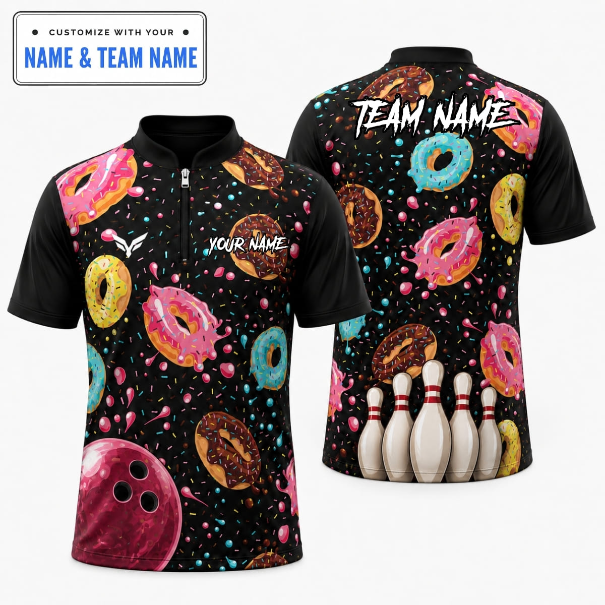 Personalized Sweet Glazed Donut Sprinkles Bowling Shirt – Custom Name & Team Name