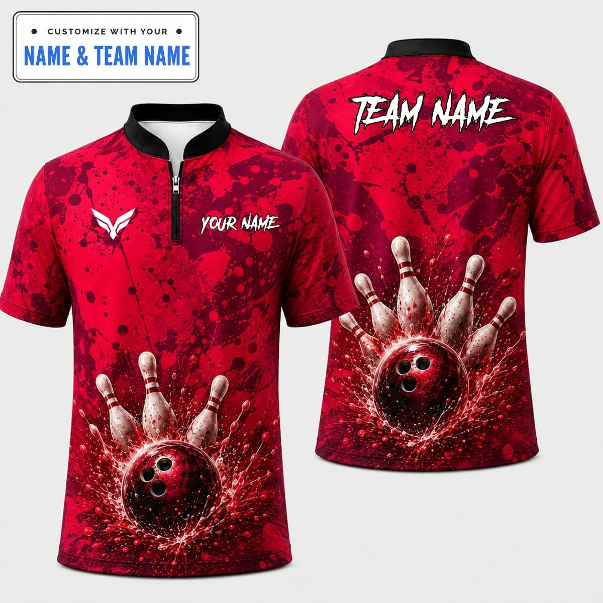 [5 Colors] Personalized Kinetic Dynamic Splatter Paint Bowling Shirt – Custom Name & Team Name