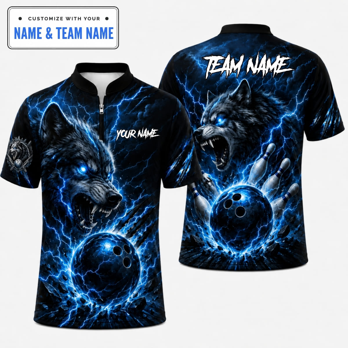[5 Colors] Personalized Fierce Wolf Lightning Bowling Shirt – Custom Name & Team Name