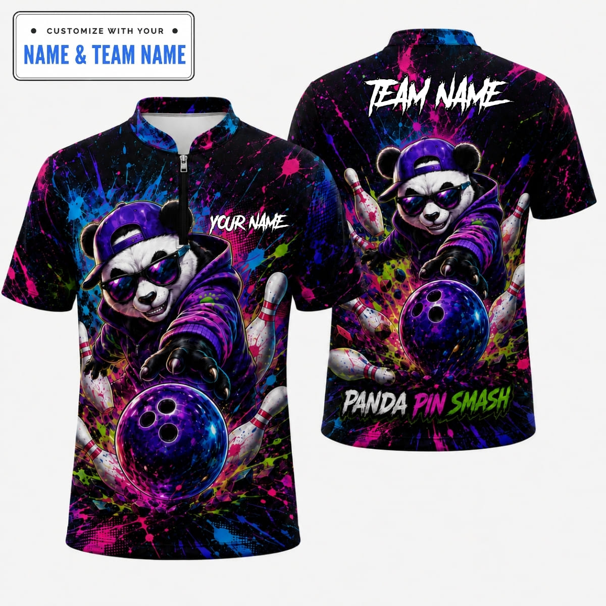[5 Colors] Personalized Badass Panda Pin Smash Bowling Shirt – Custom Name & Team Name