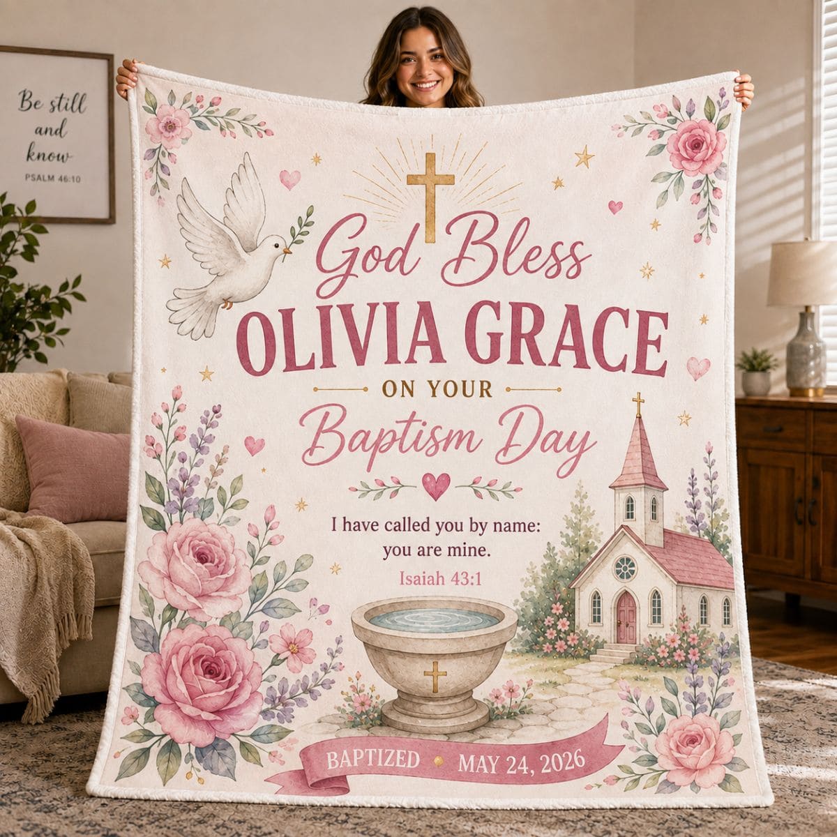 Personalized Baptism Blanket – Custom Name & Baptism Date Keepsake | Gift For Baby