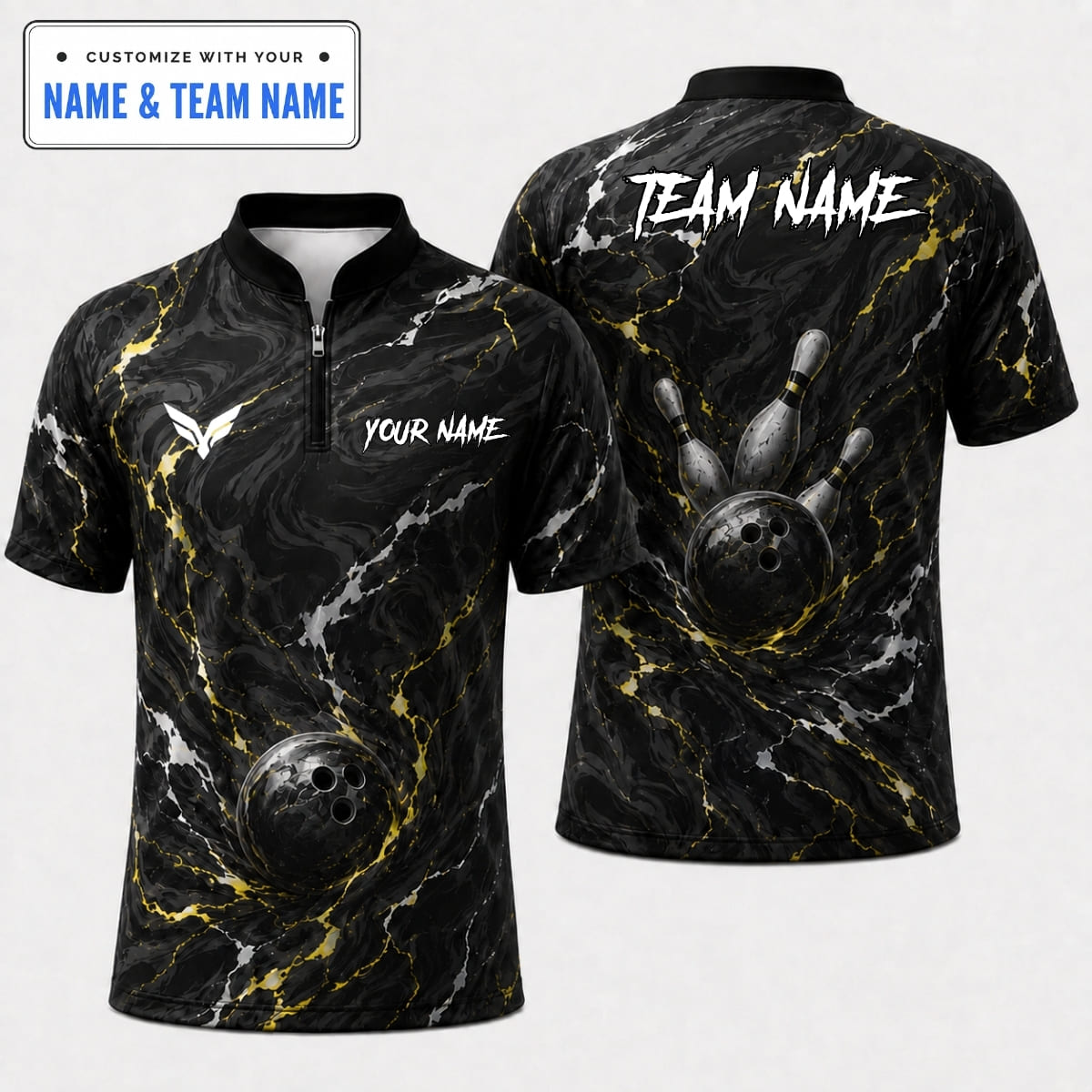 [5 Colors] Personalized Luxury Marble Stone Bowling Shirt – Custom Name & Team Name