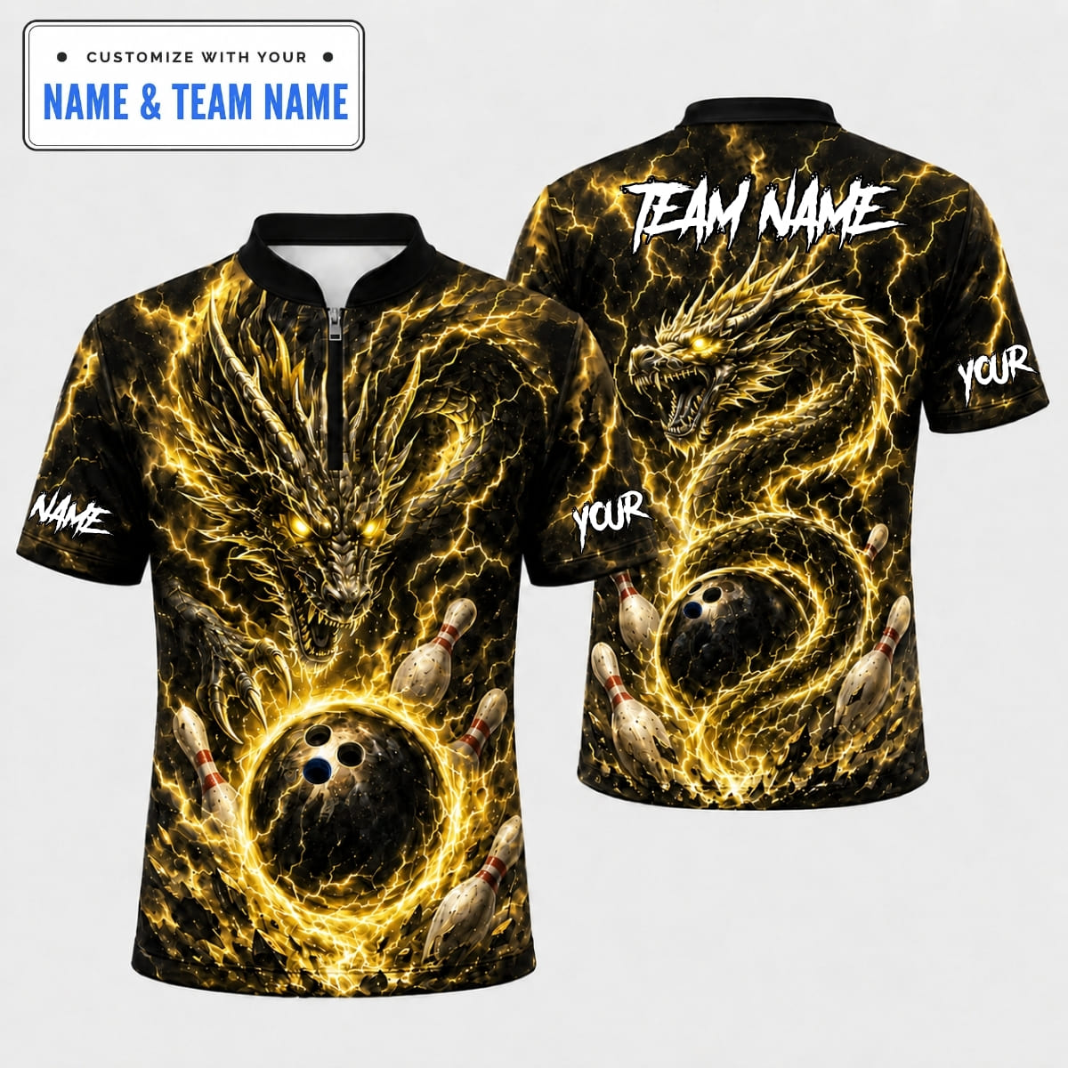 [5 Colors] Personalized Epic Electric Dragon Strike Bowling Shirt – Custom Name & Team Name