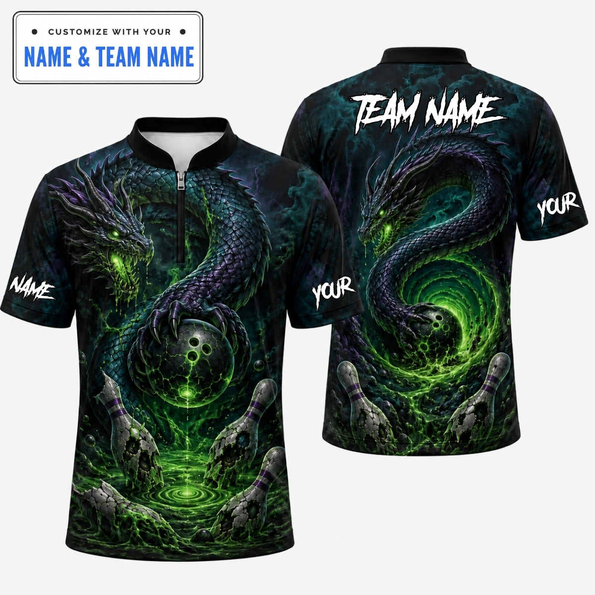 [6 Colors] Personalized Fierce Toxic Dragon Bowling Pins Bowling Shirt – Custom Name & Team Name