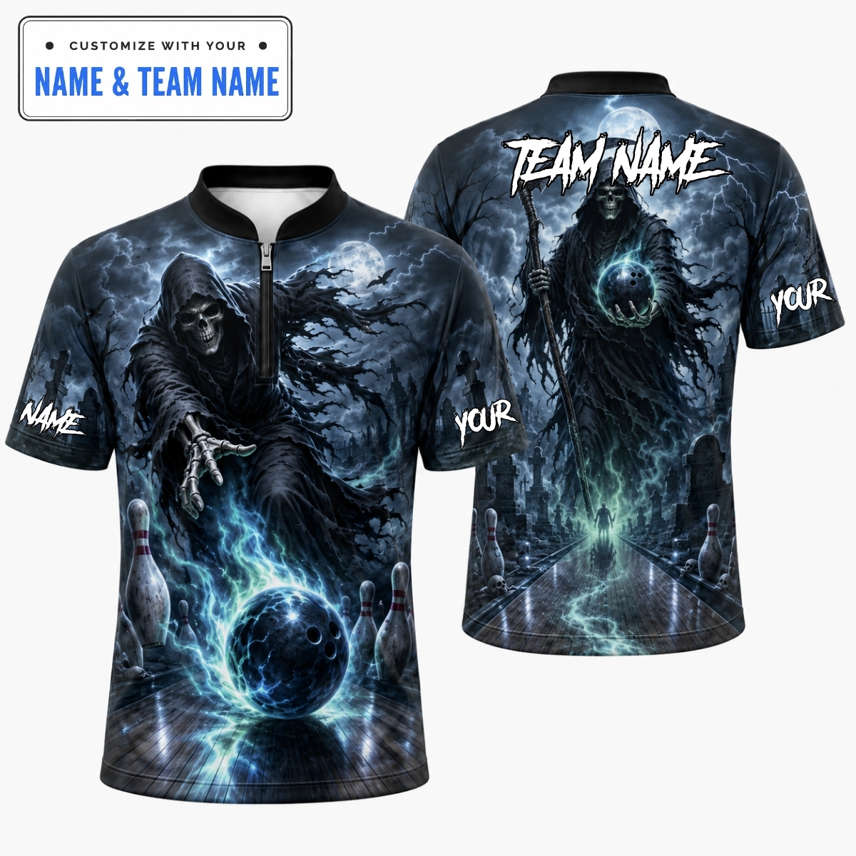 [5 Colors] Personalized Fierce Phantom Reaper Graveyard Bowling Shirt – Custom Name & Team Name