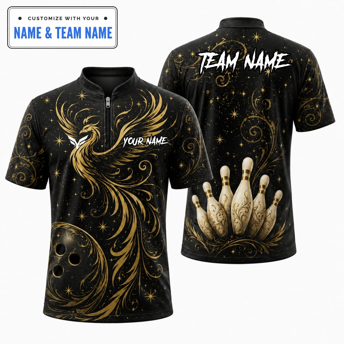 Personalized Phoenix Baroque Filigree Bowling Shirt – Custom Name & Team Name