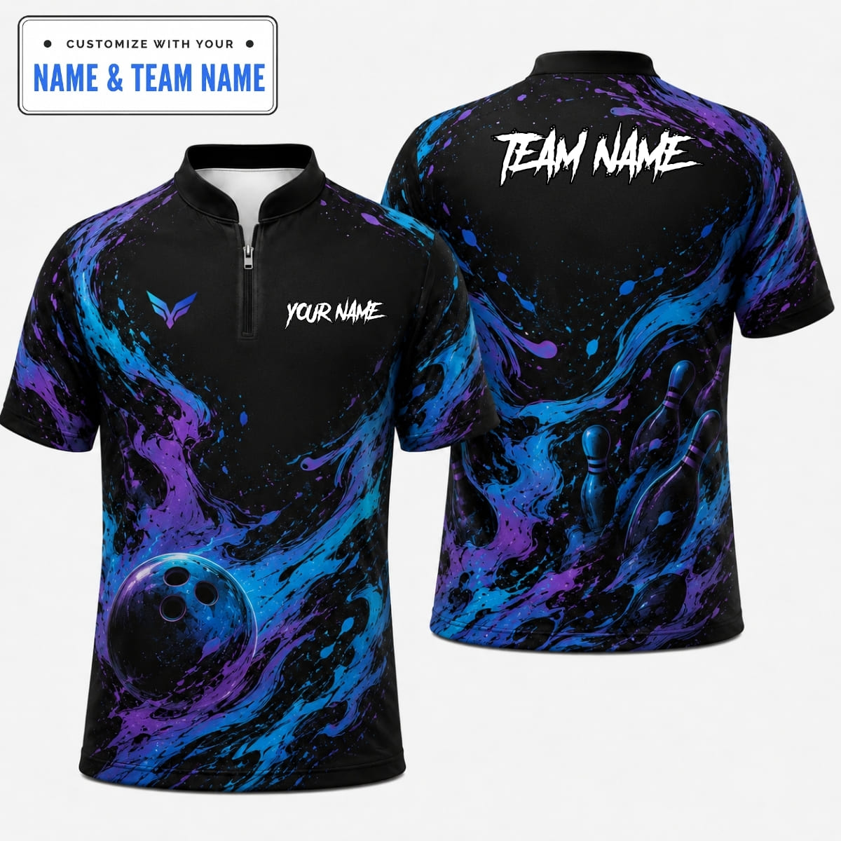 [4 Colors] Personalized Abstract Galaxy Swirl Bowling Shirt – Custom Name & Team Name