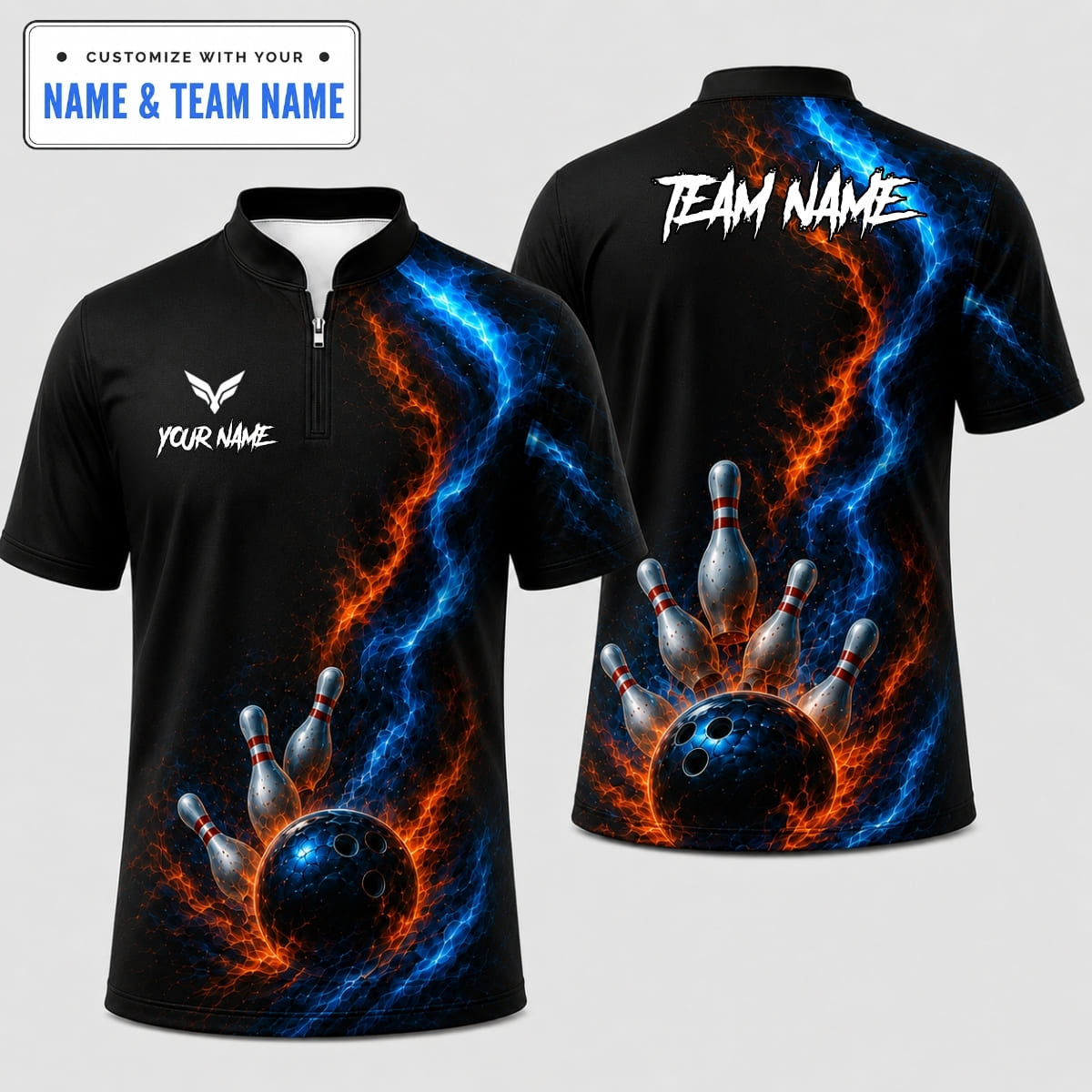 Personalized Dynamic Elemental Fire Electric Bowling Shirt – Custom Name & Team Name