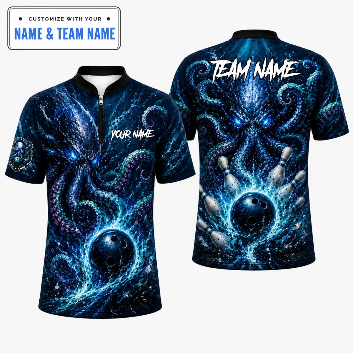 [5 Colors] Personalized Kraken Octopus Bowling Shirt – Custom Name & Team Name